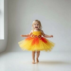 Flower dress / flower girl dress yellow orange Child extra small